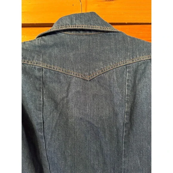 Vintage Landlubber Denim Dress Blue Snap Front Midi 70s Western Long Sleeve 7 - Picture 9 of 12